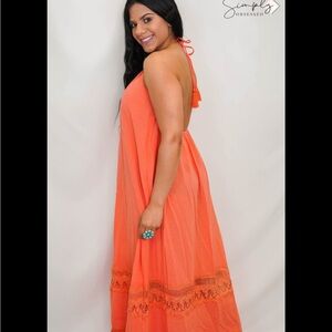 Petal Dew Orange Halter Maxi Dress size Small